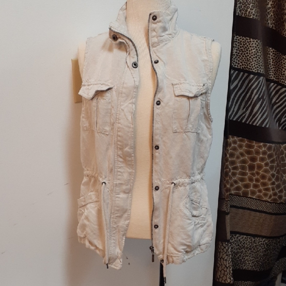 Max Jeans Beige Linen Blend Vest, Women's M